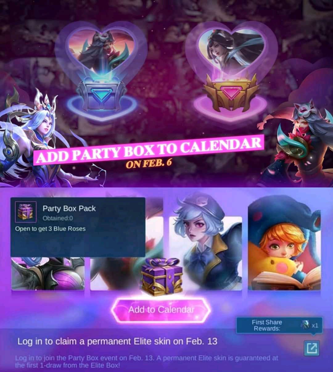 Panen Skin Gratis Ml Di Event Party Box Valentine Mobile Legends