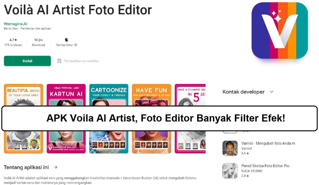 APK Voila Al Artist, Foto Editor Banyak Filter Efek!