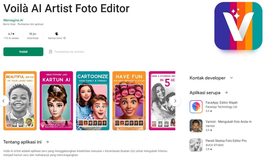 APK Voila Al Artist, Foto Editor Banyak Filter Efek!