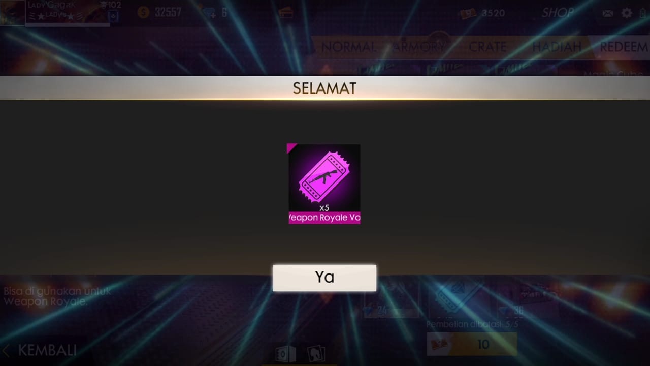 Get Free Fire Weapon FF And Diamond Tickets