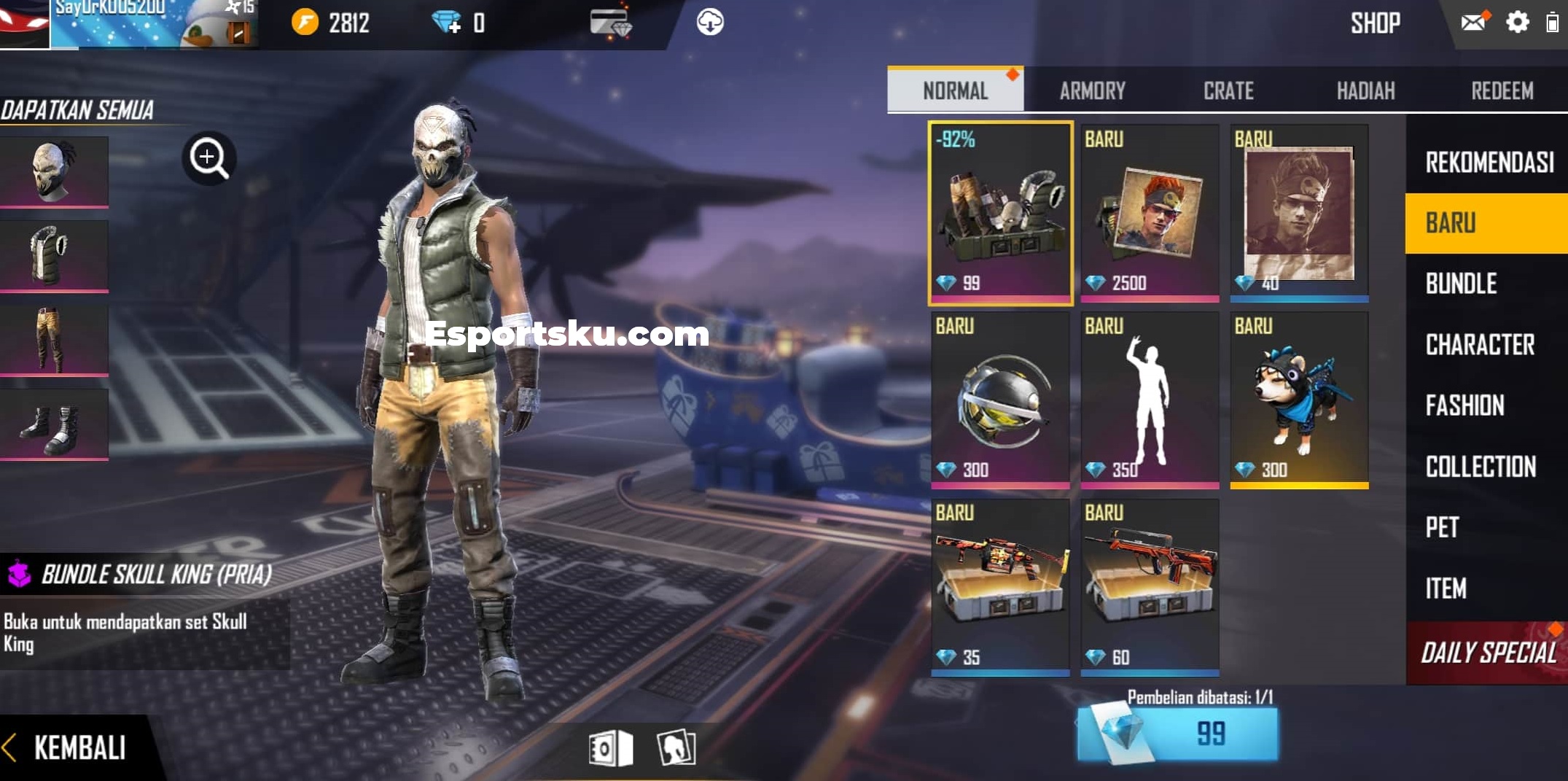 Bundle Skull King Ff Murah Hanya 99 Diamond Free Fire Esportsku