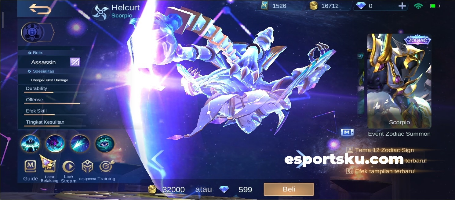 Fecha de lanzamiento Skin Zodiac Helcurt Scorpio Mobile Legends (ML)