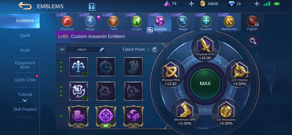 cara tercepat upgrade level max Emblem di Mobile Legends