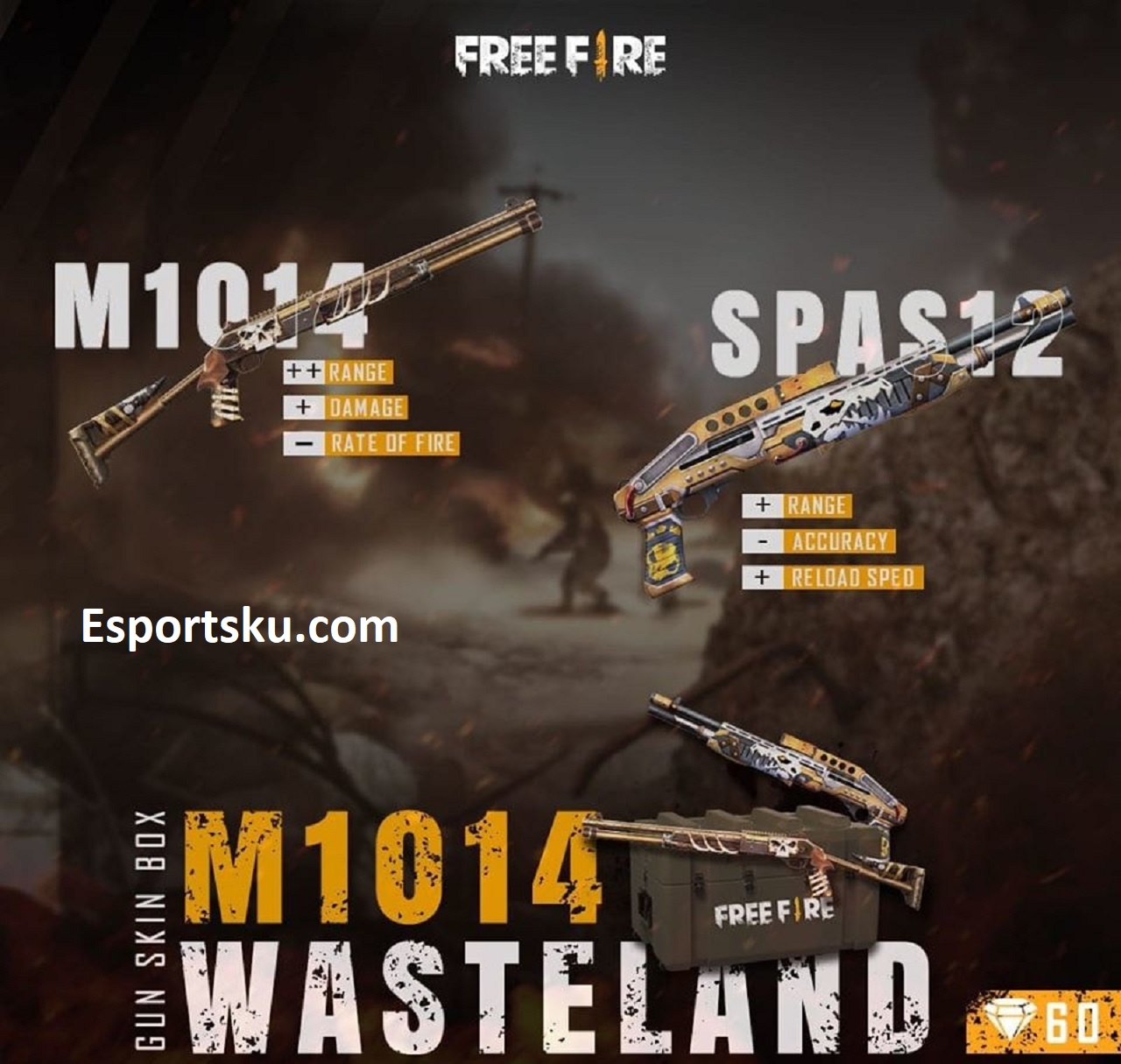 Gun Skin Box FF Terbaru M1014 Wasteland Free Fire, Keren Banget