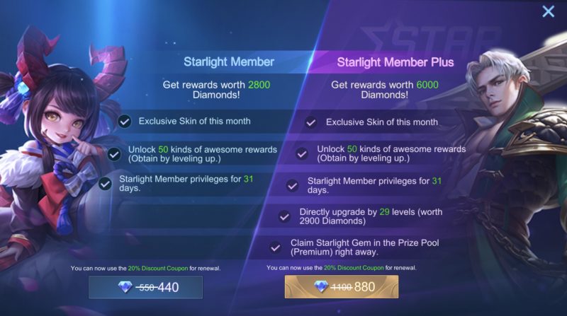 Beneficios de Starlight Miembro de Mobile Legends