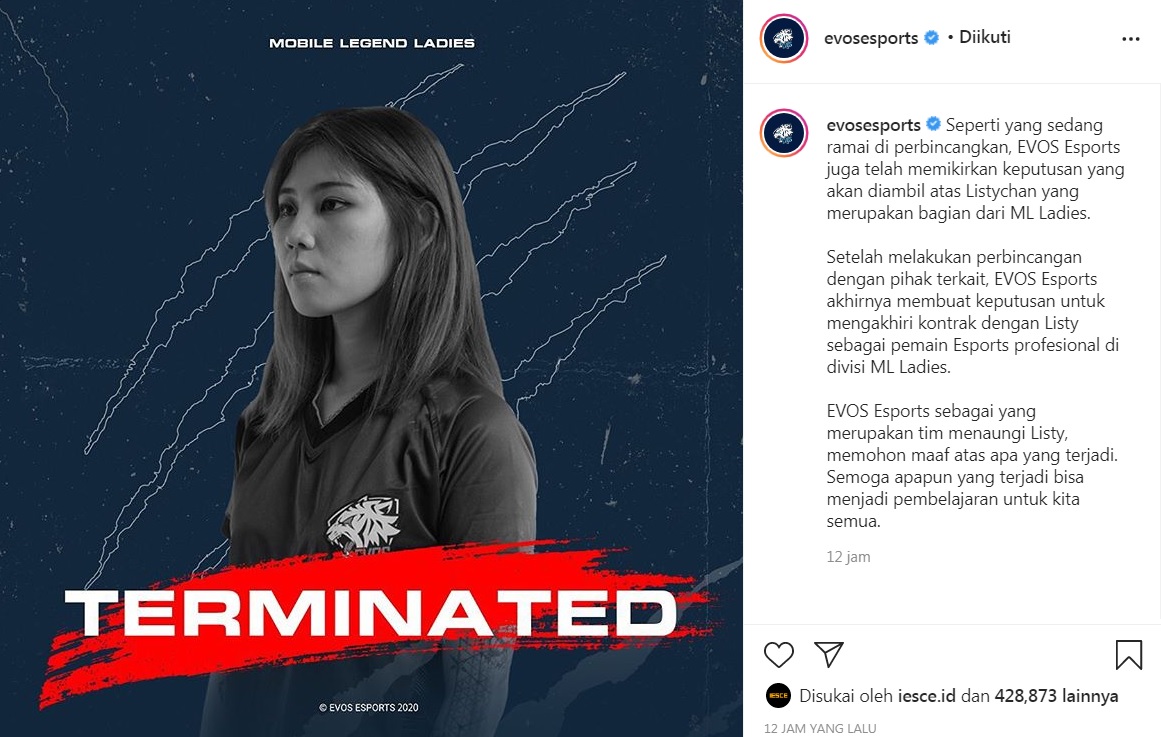 Listy Chan Dipecat 2 Sponsor Sekaligus, Evos Esports dan COC