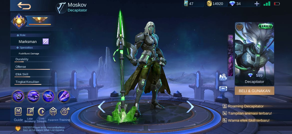 Precio de Skin Elite Mobile Legends