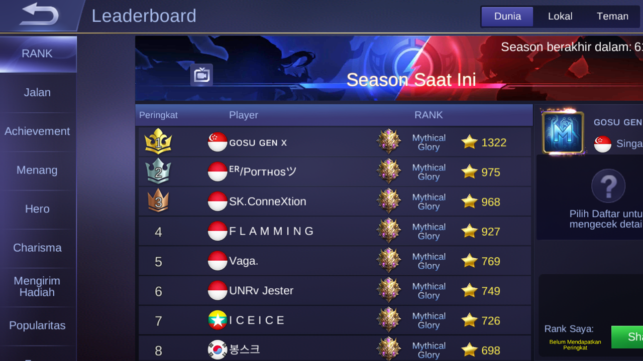 Cara Masuk Leaderboard Hero Mobile Legends (ML) | Esportsku