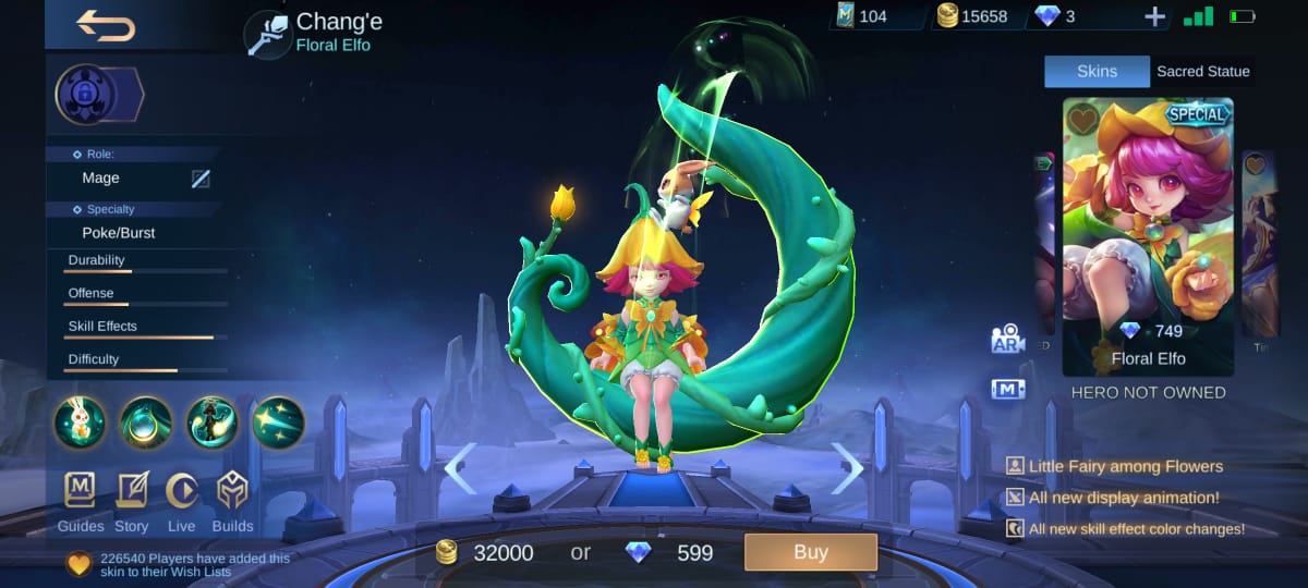 Las 5 mejores pieles de Chang'e Mobile Legends (ML)