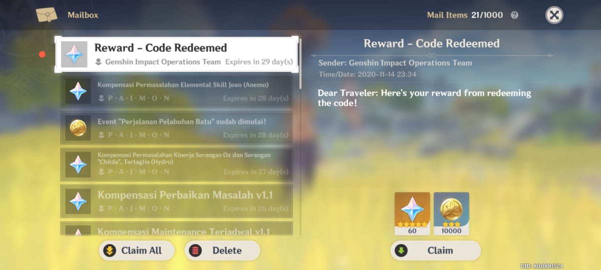 Kode Redeem Genshin Impact Terbaru 15 November 2020 ...