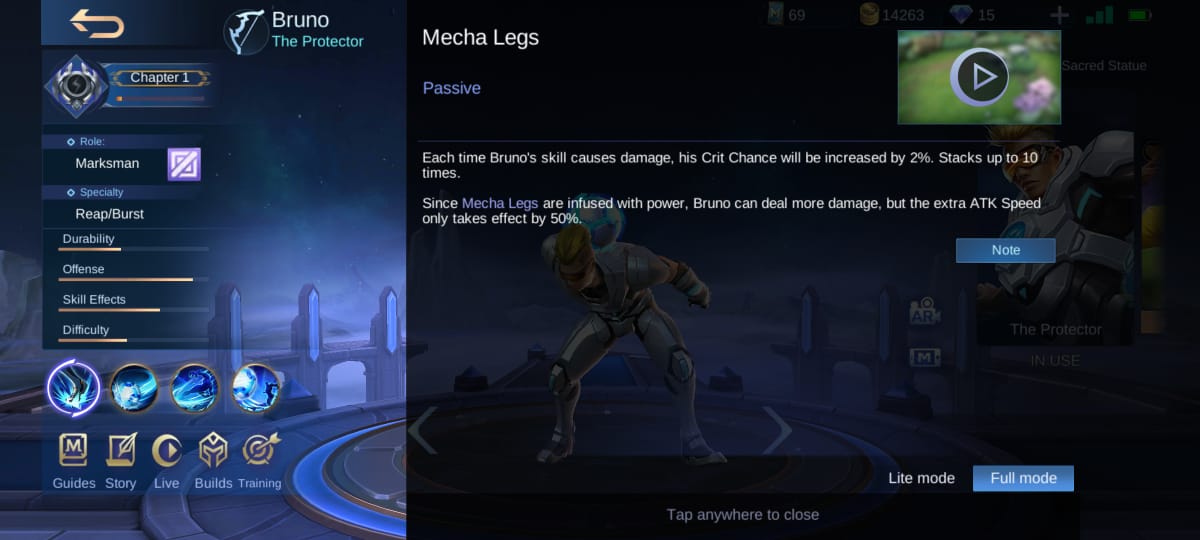 Explicación de la habilidad de Bruno en Mobile Legends (ML)