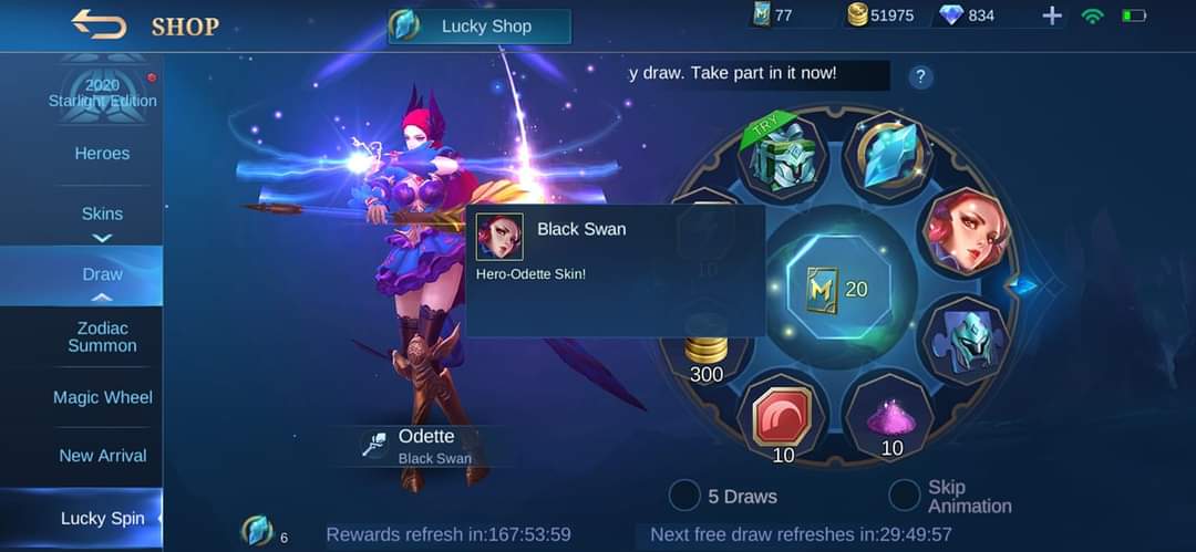 Here's How to Get Lucky Spin Odette Black Swan Skin for Free Mobile Legends: