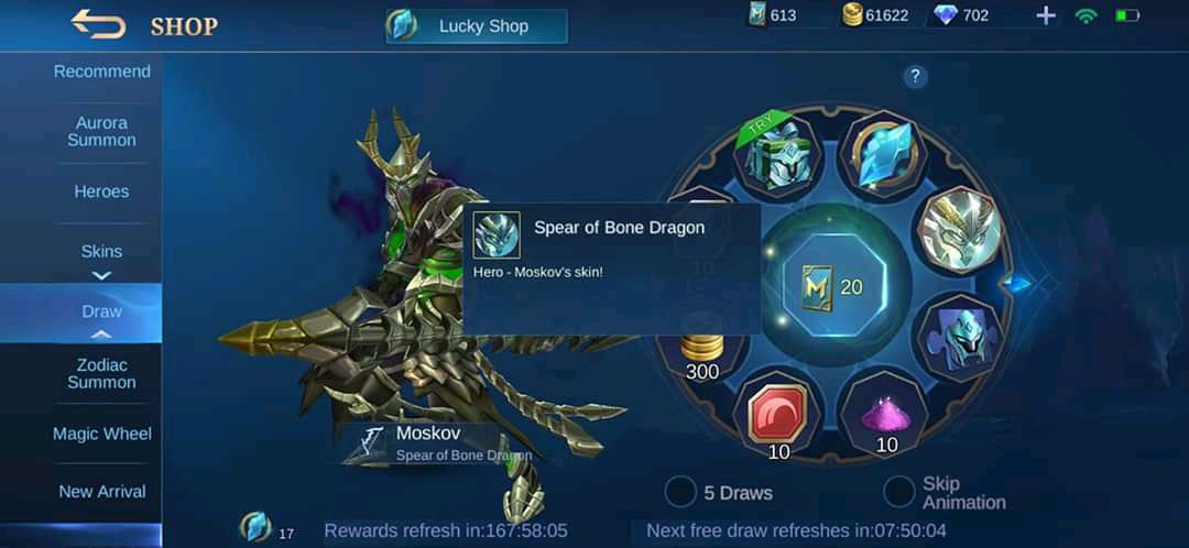 Trucos Lucky Spin Skin Moskov Spear of Bone Dragon Free Mobile Legends (ML)