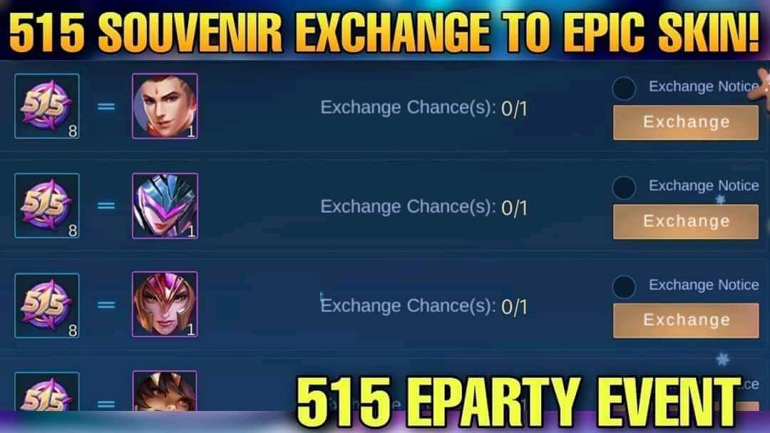 How To Get Free Epic Skins At Event 515 Eparty Mobile Legends Ml Game News