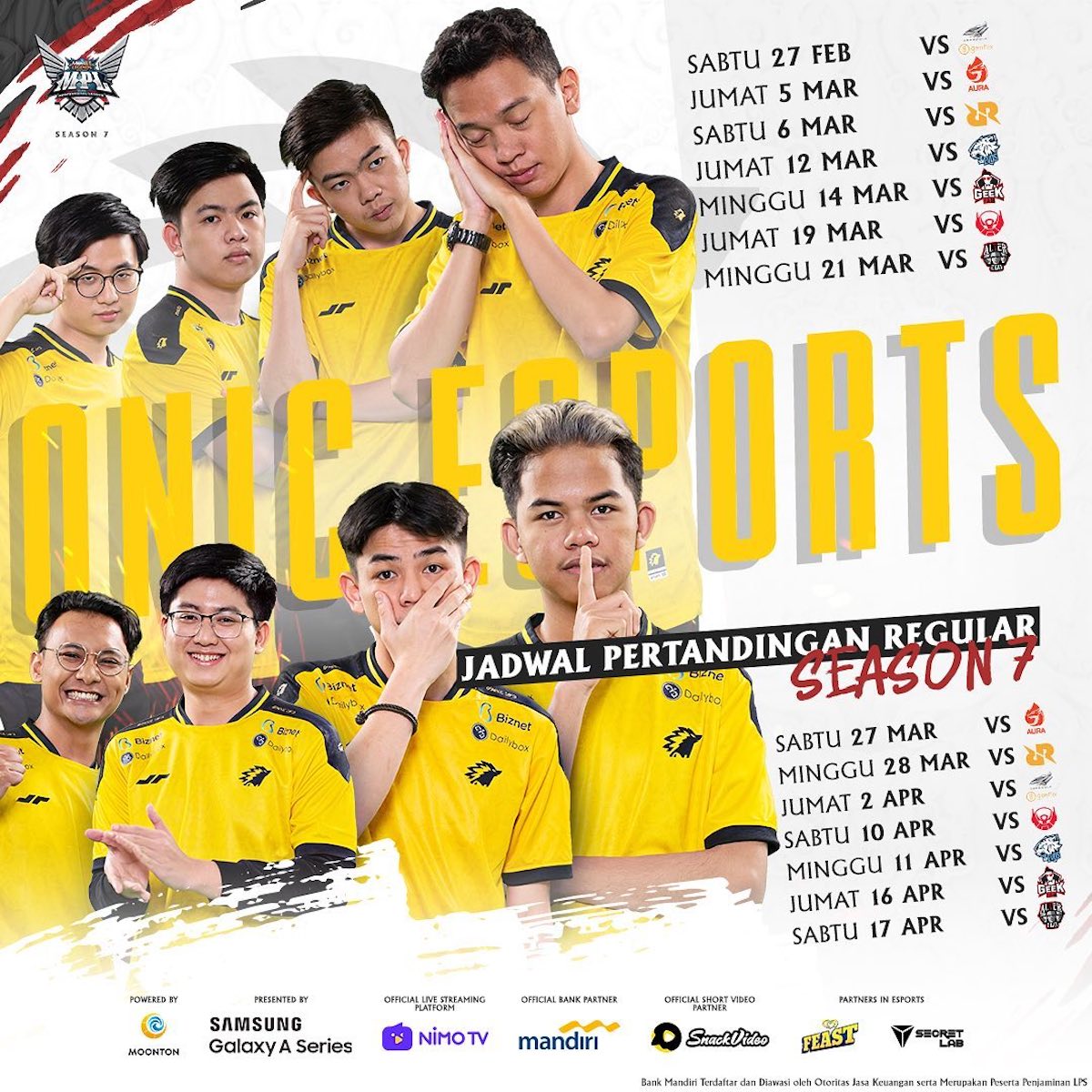 Jadwal Pertandingan ONIC Esports MPL ID Season 7