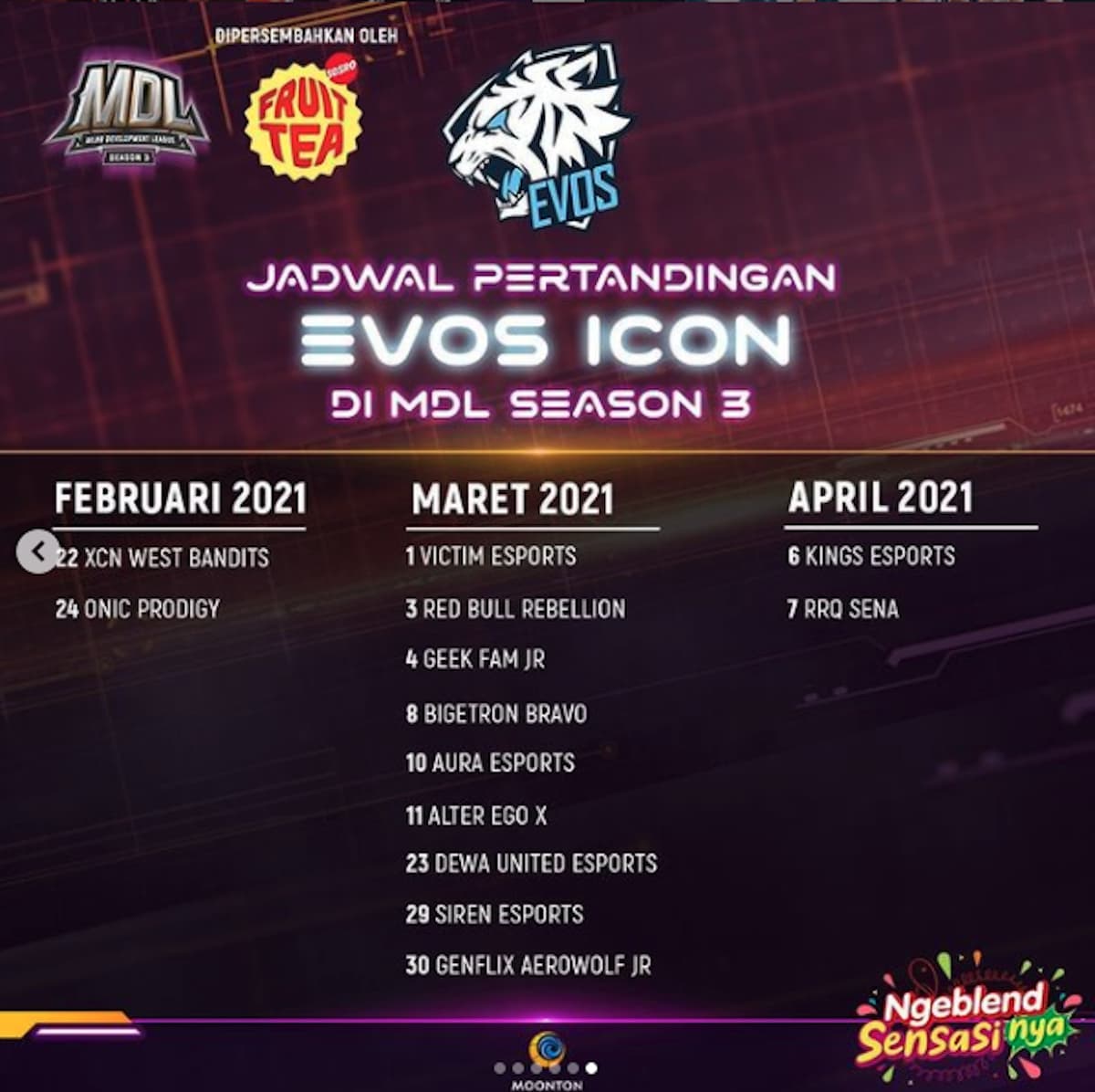 EVOS Icon MDL ID Season 3 Mobile Legends (ML) Schedule