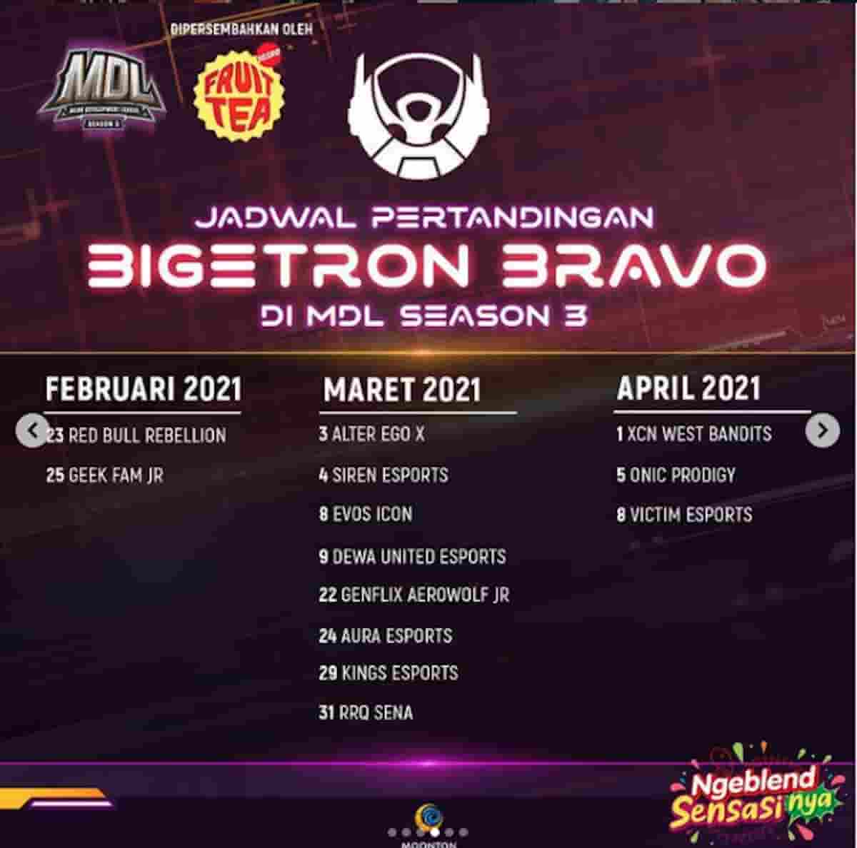 Jadwal Pertandingan Bigetron Bravo Regular Season MDL ID Season 3