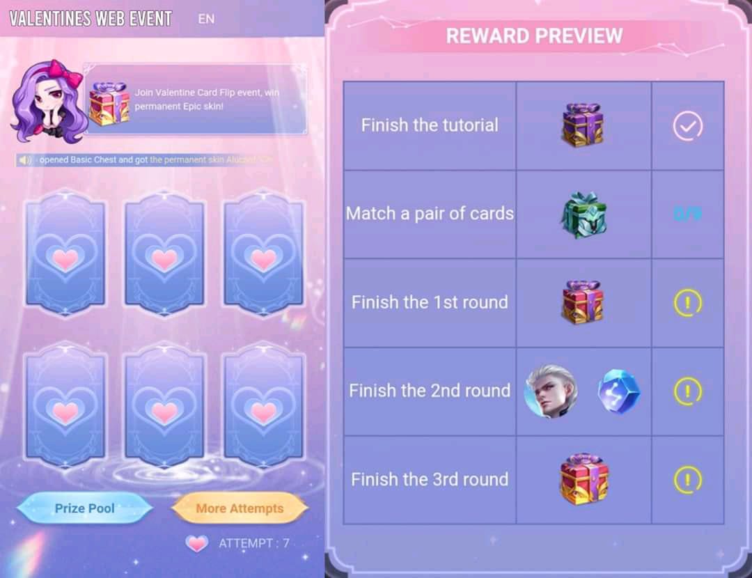 Skin Epic Gratis di Event Web Spesial Valentine Mobile Legends