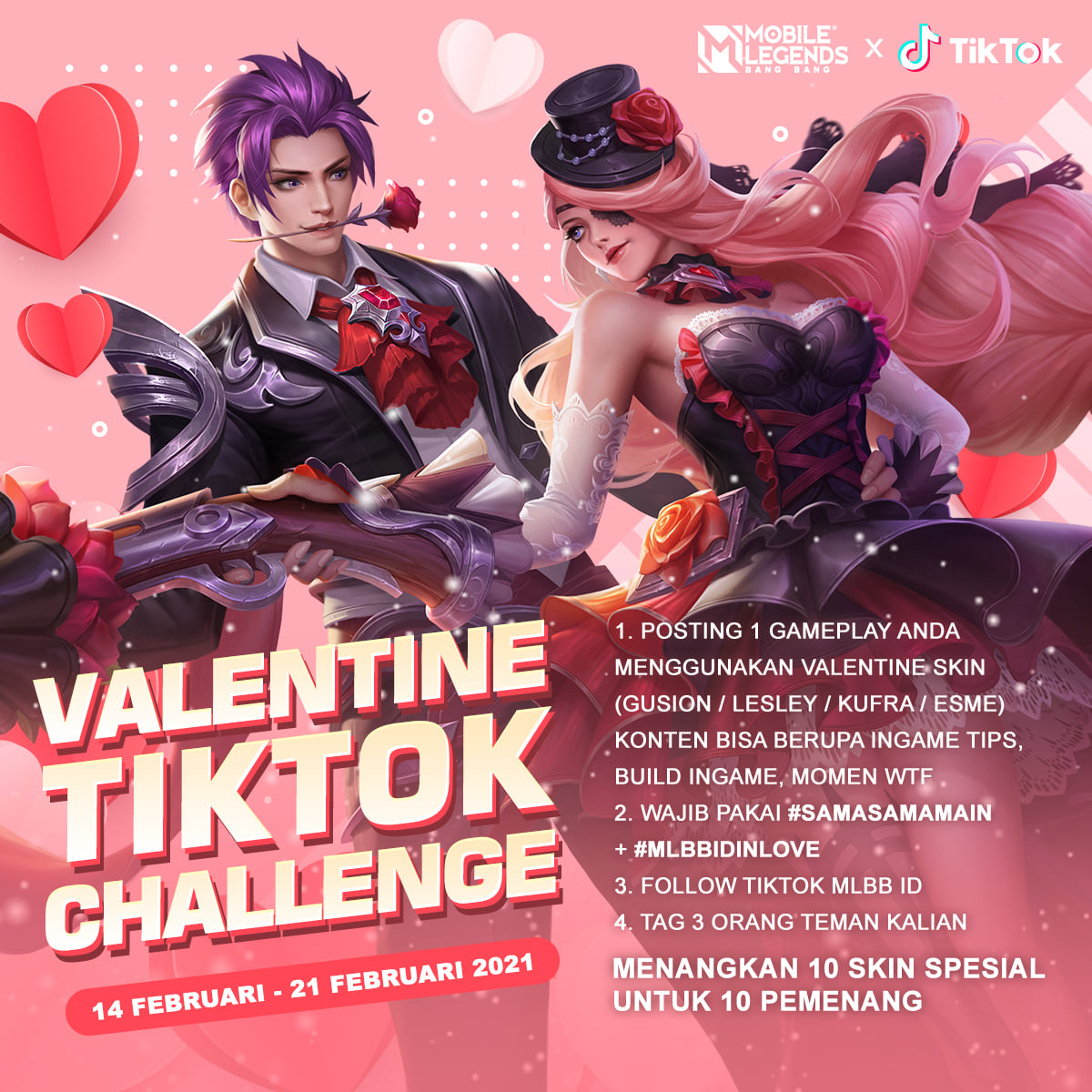 Cara Mendapatkan Skin Spesial Gratis di Tiktok Valentine Challenge Mobile Legends (ML)