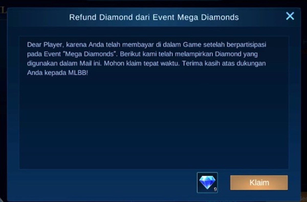 Bug Refund Diamond Event Mega Diamond Mobile Legends 
