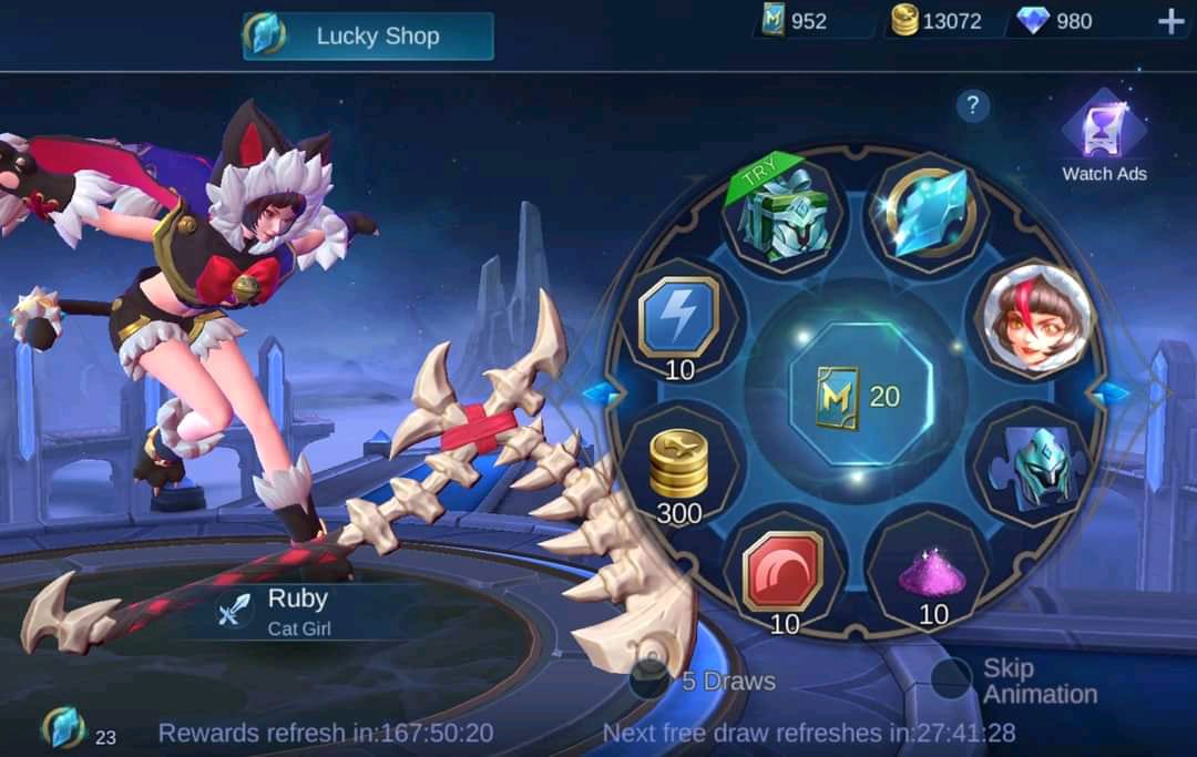 Trik Lucky Spin Skin Ruby Cat Girl Gratis Mobile Legends (ML)
