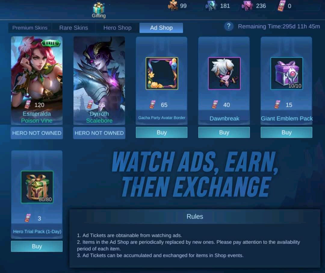 Moonton Rilis Fitur Ad Shop Dengan Skin Gratis di Mobile Legends (ML)